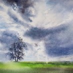 Brzoza tańcząca z chmurami