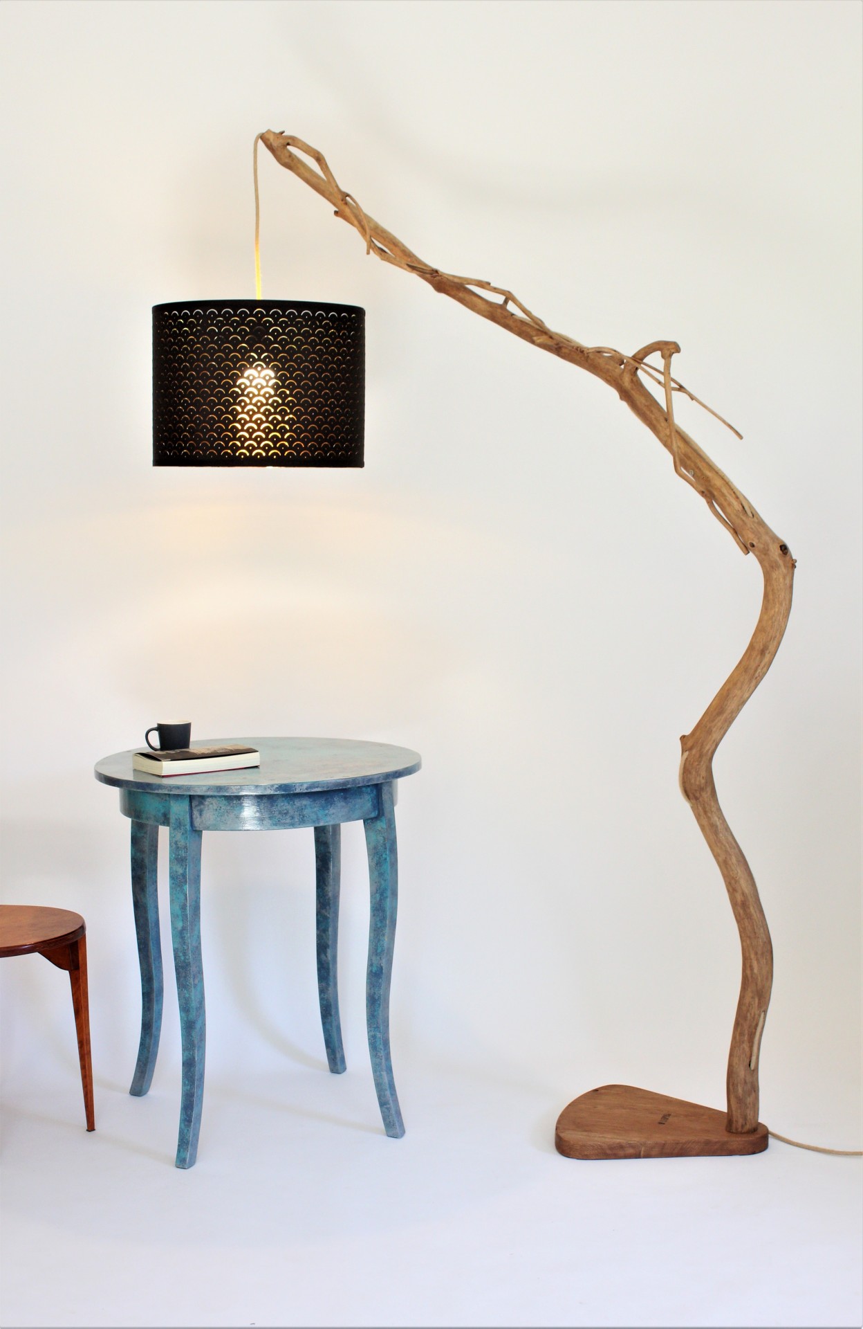 Lampa podłogowa z gałęzi dębowej -71- Lampa nad stół, lampa łukowa, regulowana wysokość klosza 5