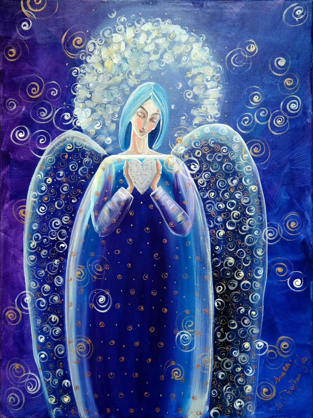 Anioł z serduszkiem. Niebieski Giclee