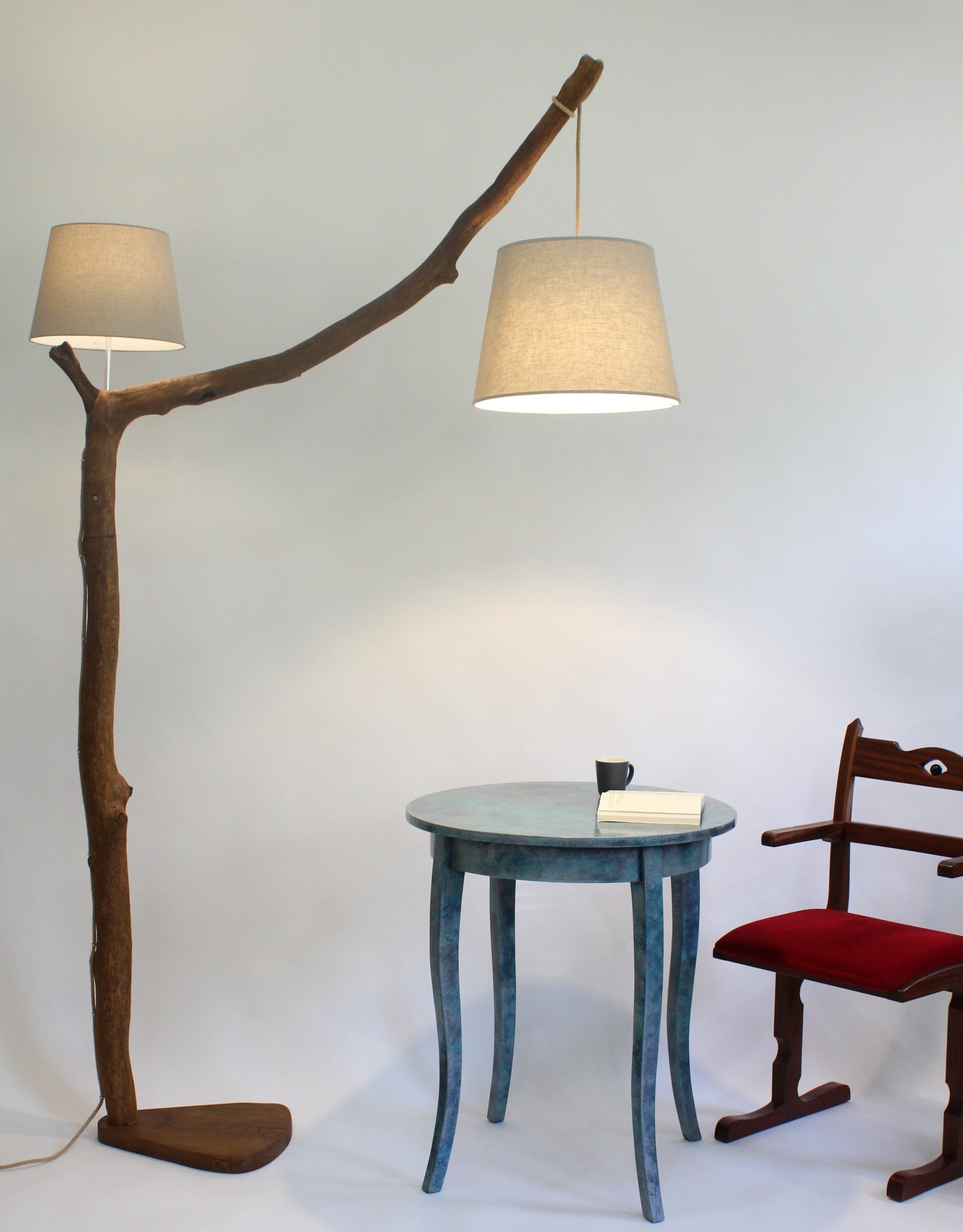 Lampa podłogowa z gałęzi dębowej -84- lampa nad stół, lampa łukowa